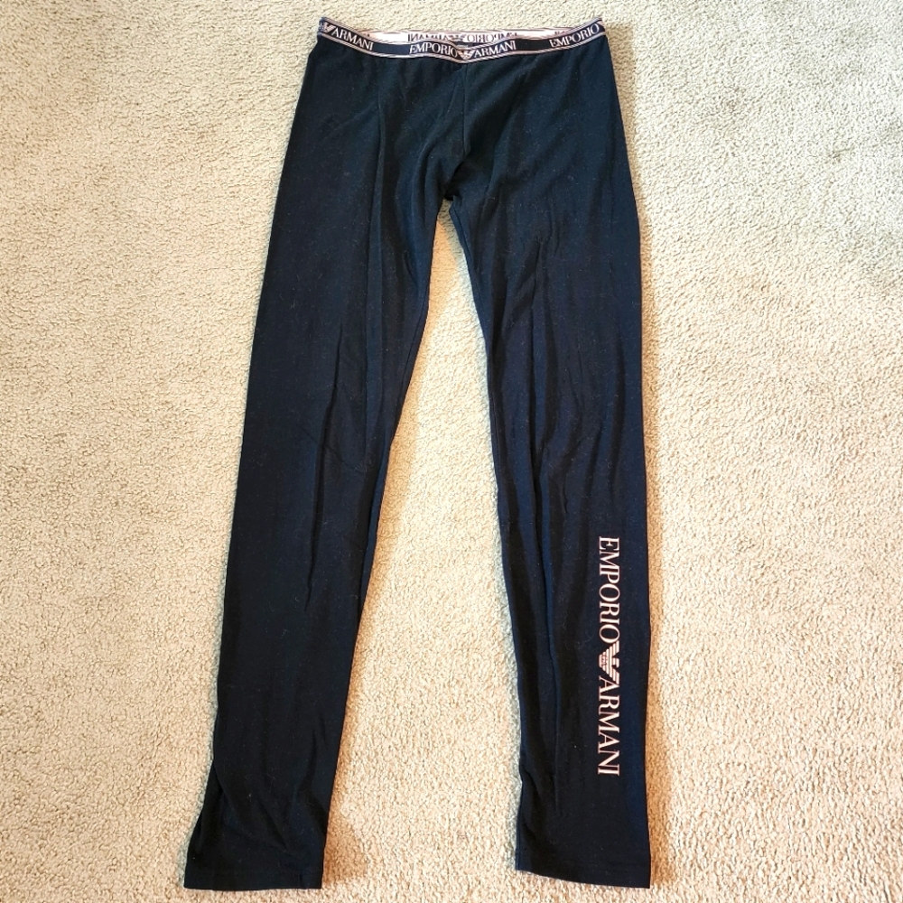 EUC Emporio Armani leggings/baselayer. Size M. Black with rose pink iconic logo